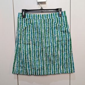 Boden Blue and Green Vine/Leaf Patterned Skirt With Pockets and Back Zipper